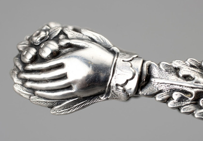 German Silver Biedermeier Filigree Sugar Tongs - Zum Andenken, In Memory Of